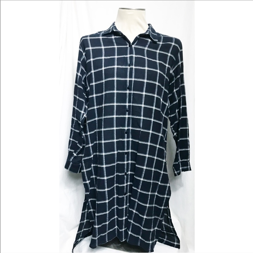Zara Basic button down plaid long shirt dress